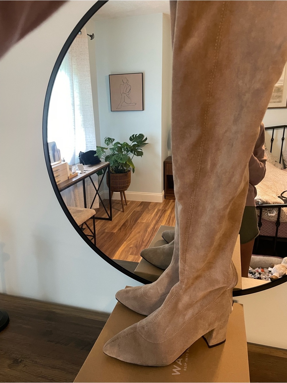 Taupe Suede Over-The-Knee Block Heel Boots